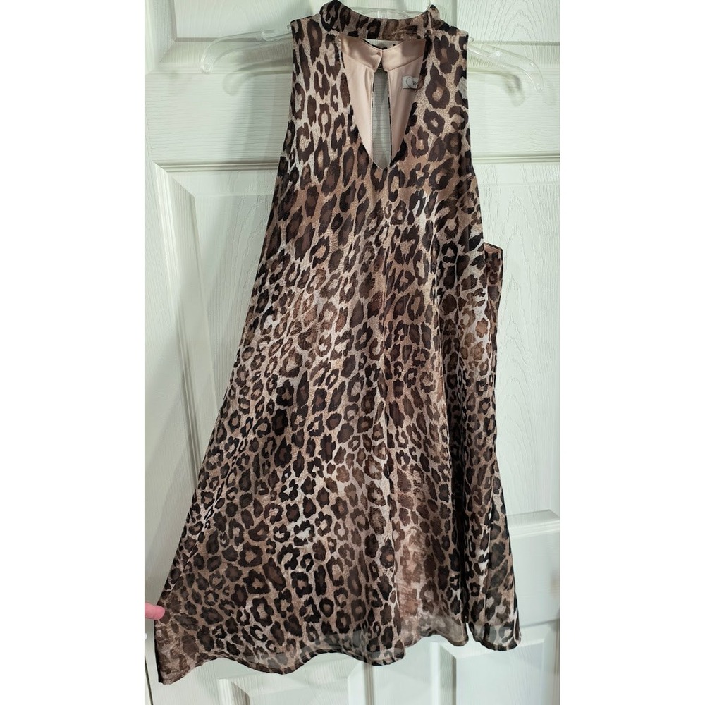Speechless Leopard Print Mock Neck Halter Mini Dress Brown Large
